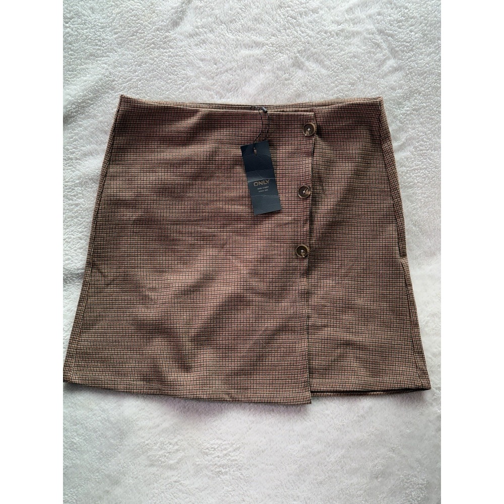 ONLY Women's Brown Houndstooth  ONLANNIE BUTTON SKIRT JRS Mini Skirt XL